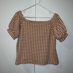 Loft Checkered Off Shoulder Puff Sleeve Blouse